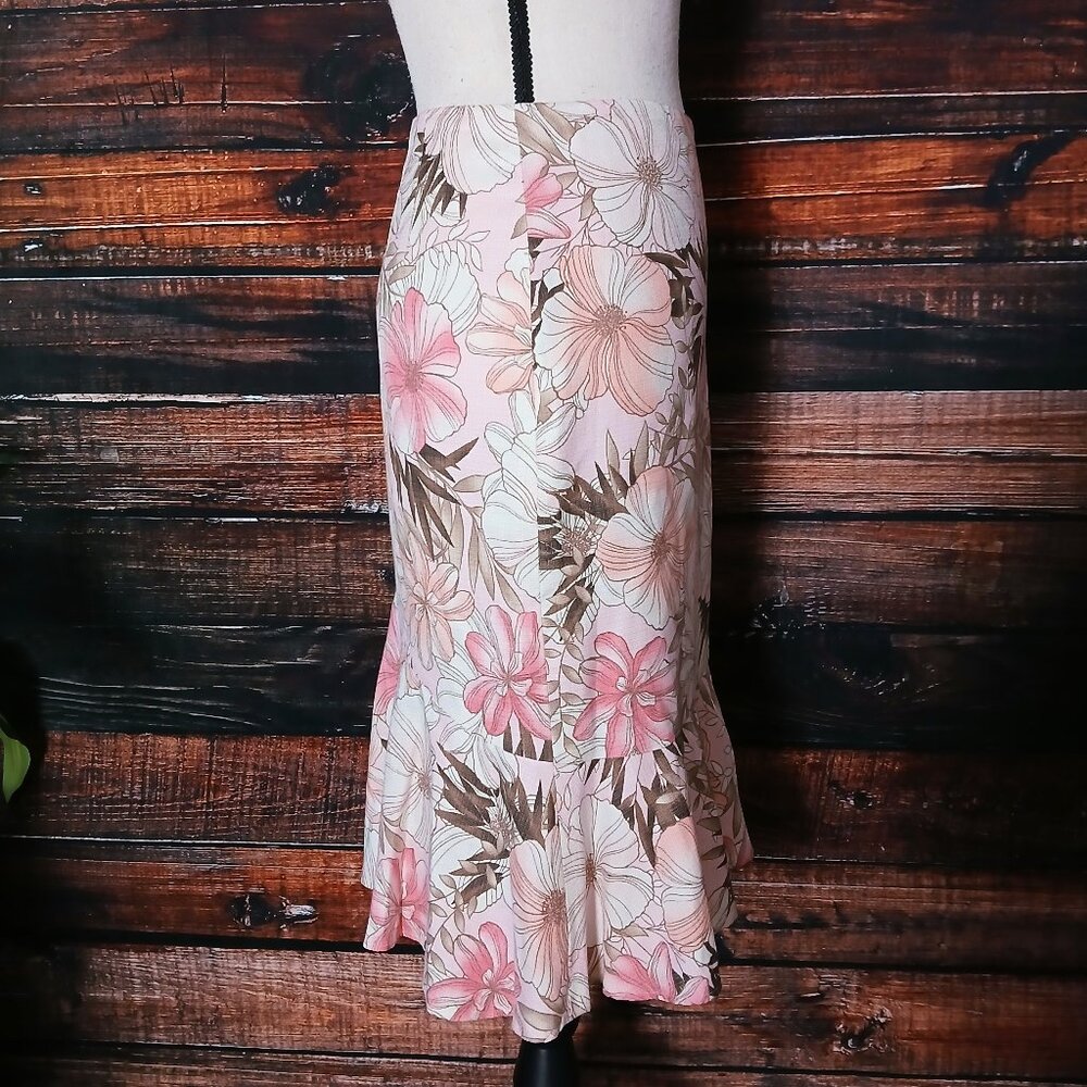 Ann Taylor LOFT Skirt Size 8 Silk Blend Pink Floral Side Zip Lined Flared - Picture 7 of 9